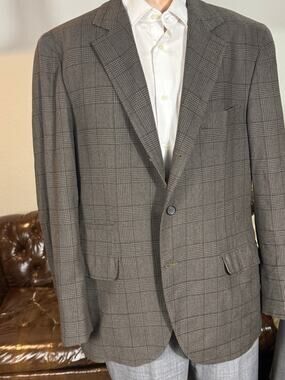 Brunello Cucinelli Brown Houndstooth Deconstructed Blazer 56 IT 46R Cashmere